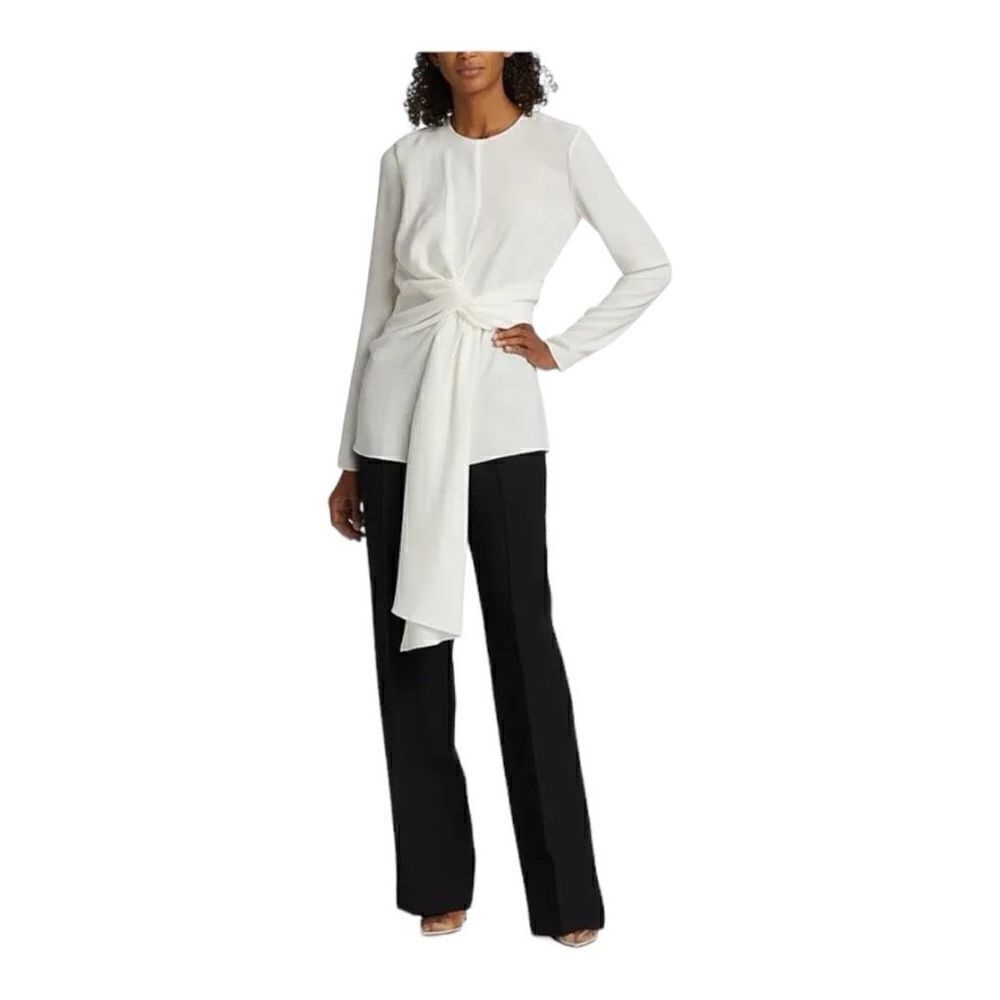 Lafayette 148 New York Cream Tie Waist Blouse Size 8